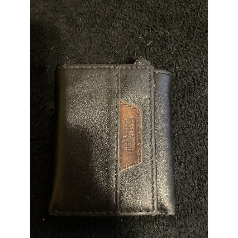 Mens Kenneth Cole Black Leather Tri Fold Wallet  RFID Blocking Protection